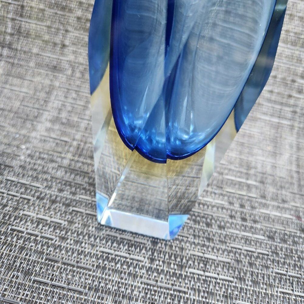 Murano Mandruzzato Sommerso Faceted Glass Blue Gold Layer Vase Italy Vintage 6.5 - Picture 8 of 10